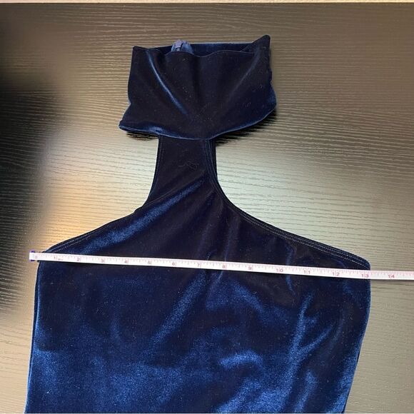 ✨ Alix Nyc Midnight Blue Velvet Asymmetric Mockneck Thong Carmine Bodysuit Small - Picture 12 of 13